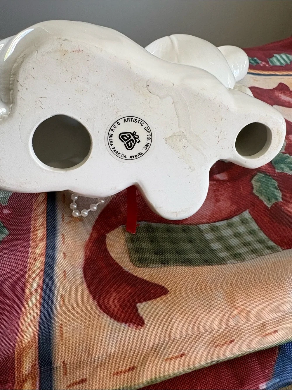 Vintage Christmas White Ceramic Teddy Bear Figurine Retro Decor Holiday Mantle